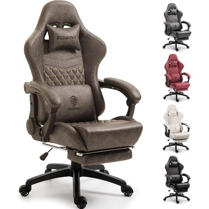 Vintage Heavy-Duty Ergonomic Gaming Chair for Adults, 400 lb Capacity, with Massage Lumbar, Footrest, and Recline, Brown