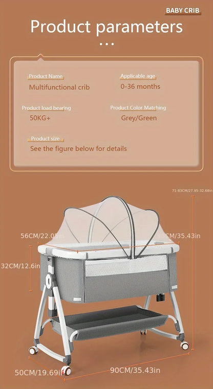 Multi Functional Crib with Foldable Height Adjustment Splicing, Portable and Movable Bedside Swing, Cradle, Sleeping Bed