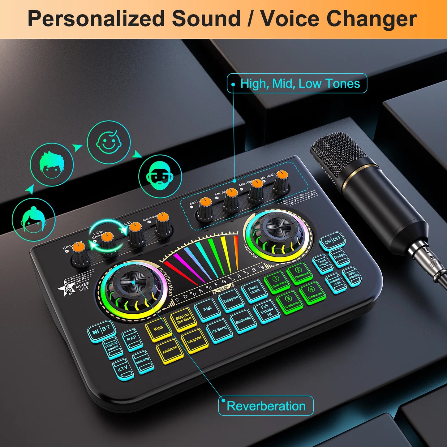 Tenlamp Podcast Equipment Bundle with 3.5mm Condenser Microphone forPc/Phone,Podcast Microphone Bundle with Live Sound Card Audio Mixer,KOL Singing Gaming DJ Mixing Station Controller Equipment Studio