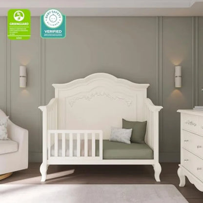 Evolur Aurora 5-in-1 Convertible Full-Size Baby Crib in, 3 Mattress HeightsRibbon Bow Scrollwork and Queen Anne Feet, Converts