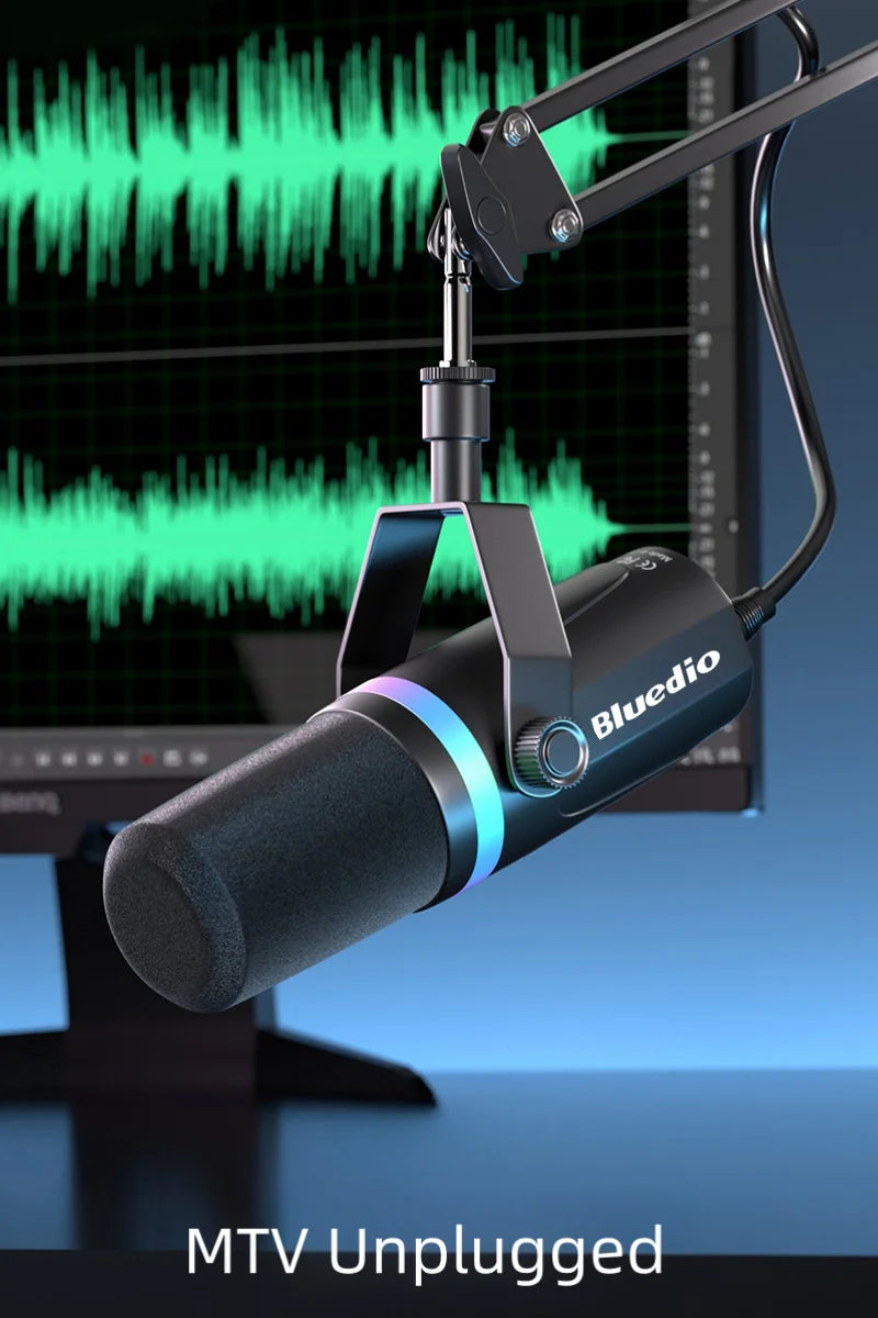 Bluedio S3000 USB/XLR Dynamic Microphone With Headphone Jack/RGB/Mute for Mixer PC Gaming Recording Streaming PS5/4 AmpliGame