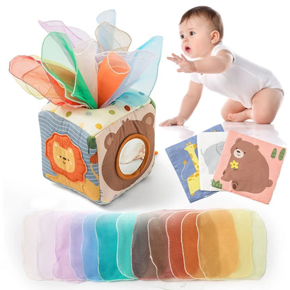 Baby Montessori Rattle Toy Cotton Animal Tissue Box Kid Finger Exercise Cloth Busy Box Toy Baby Educational Activity Sensory Toy
