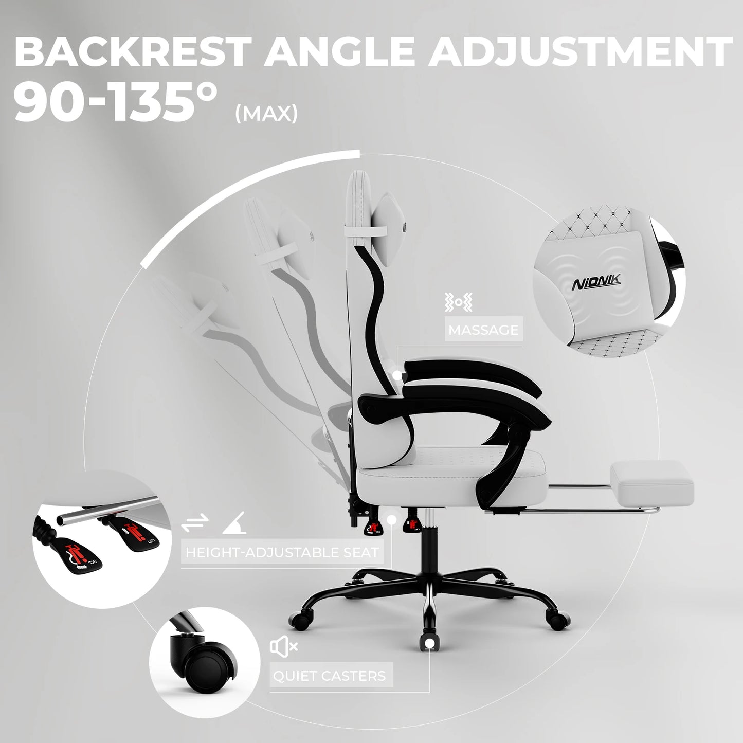 Gaming Chair with Footrest, Ergonomic Computer Chair with Headrest and Lumbar Support，Office Chair with Linkage Armrests