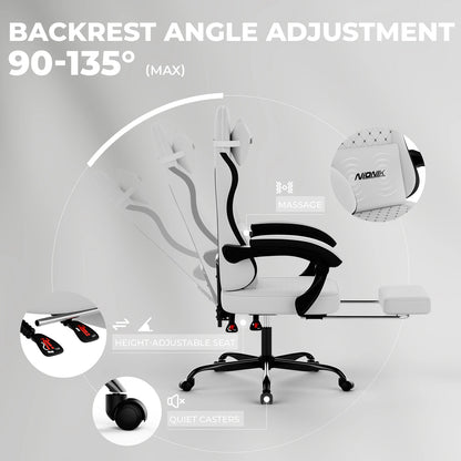 Gaming Chair with Footrest, Ergonomic Computer Chair with Headrest and Lumbar Support，Office Chair with Linkage Armrests