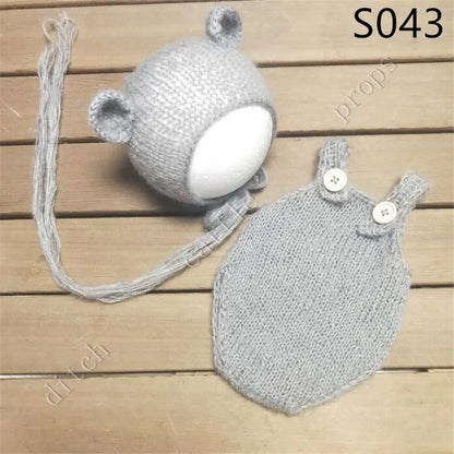 Handcraft Baby Hand Knit Mohair Bonnet & Pants On Baby Shower Gift Baby Photography Props