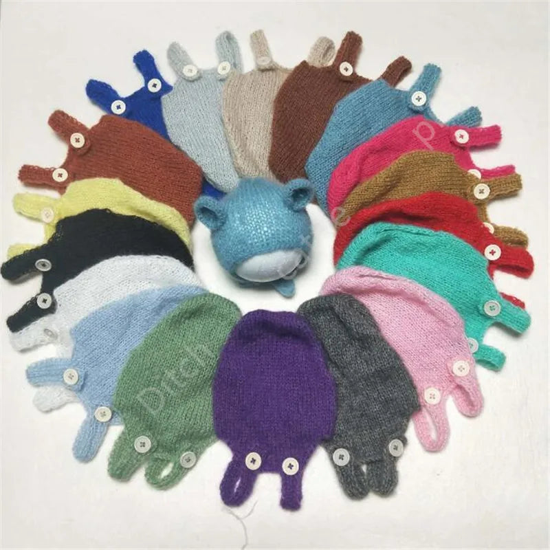 Handcraft Baby Hand Knit Mohair Bonnet & Pants On Baby Shower Gift Baby Photography Props