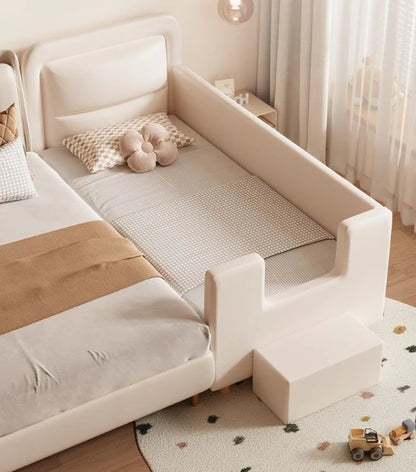 Solid Wood Children's Splicing Bed Crib with Wide Guardrail Cartoon Splicing Bed Boy Girl Bed