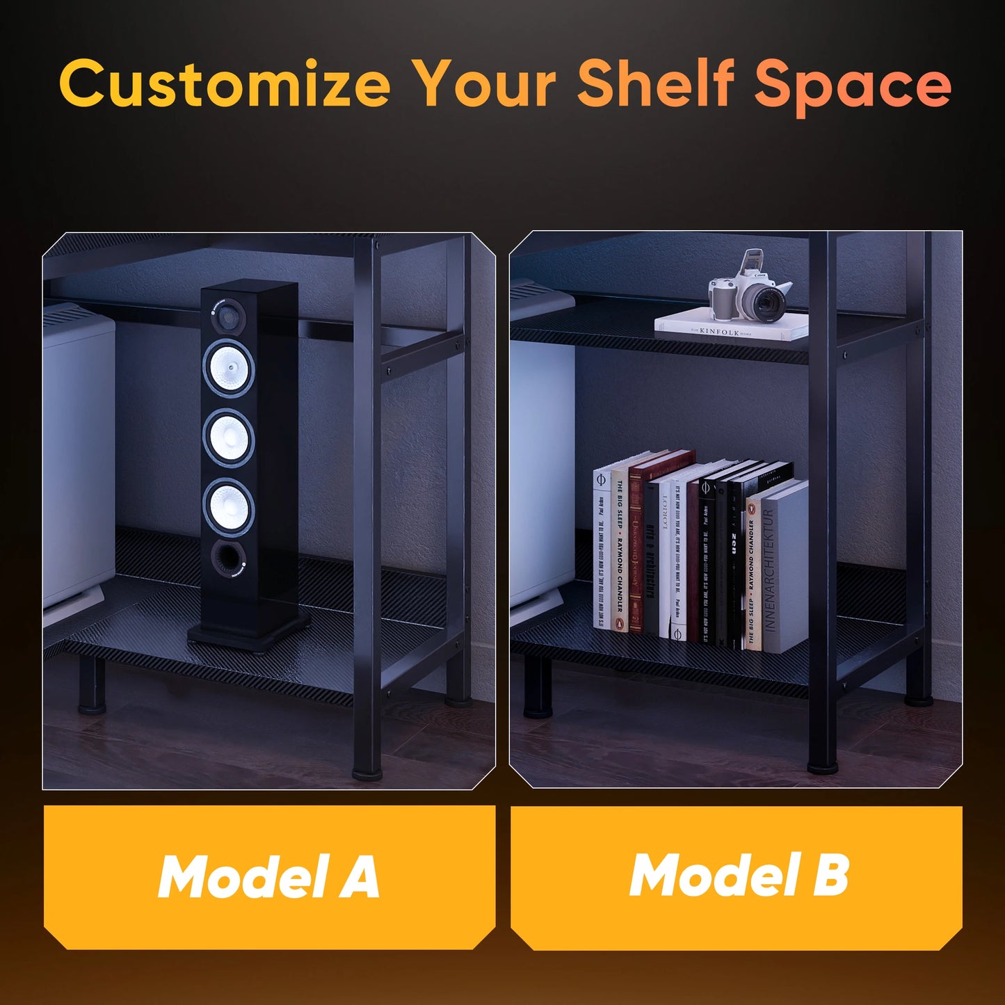 JHK 40IN to 48IN L Shaped with Storage Shelves Computer Desk Gaming Wood Table with USB Charging Ports LED Lights for Office