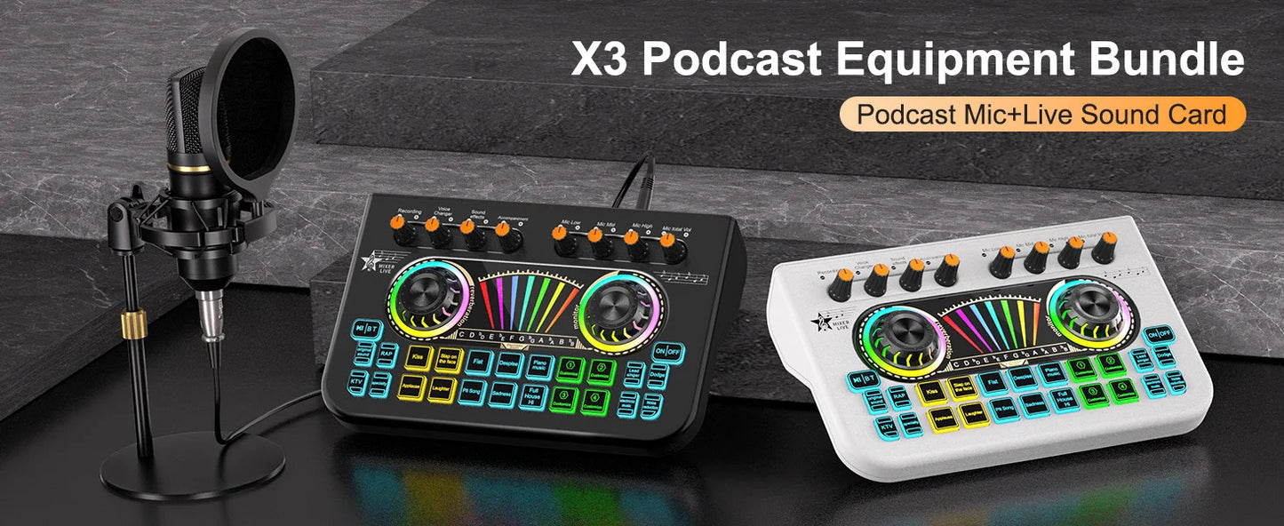 Tenlamp Podcast Equipment Bundle with 3.5mm Condenser Microphone forPc/Phone,Podcast Microphone Bundle with Live Sound Card Audio Mixer,KOL Singing Gaming DJ Mixing Station Controller Equipment Studio