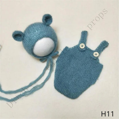 Handcraft Baby Hand Knit Mohair Bonnet & Pants On Baby Shower Gift Baby Photography Props