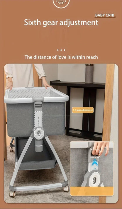 Multi Functional Crib with Foldable Height Adjustment Splicing, Portable and Movable Bedside Swing, Cradle, Sleeping Bed