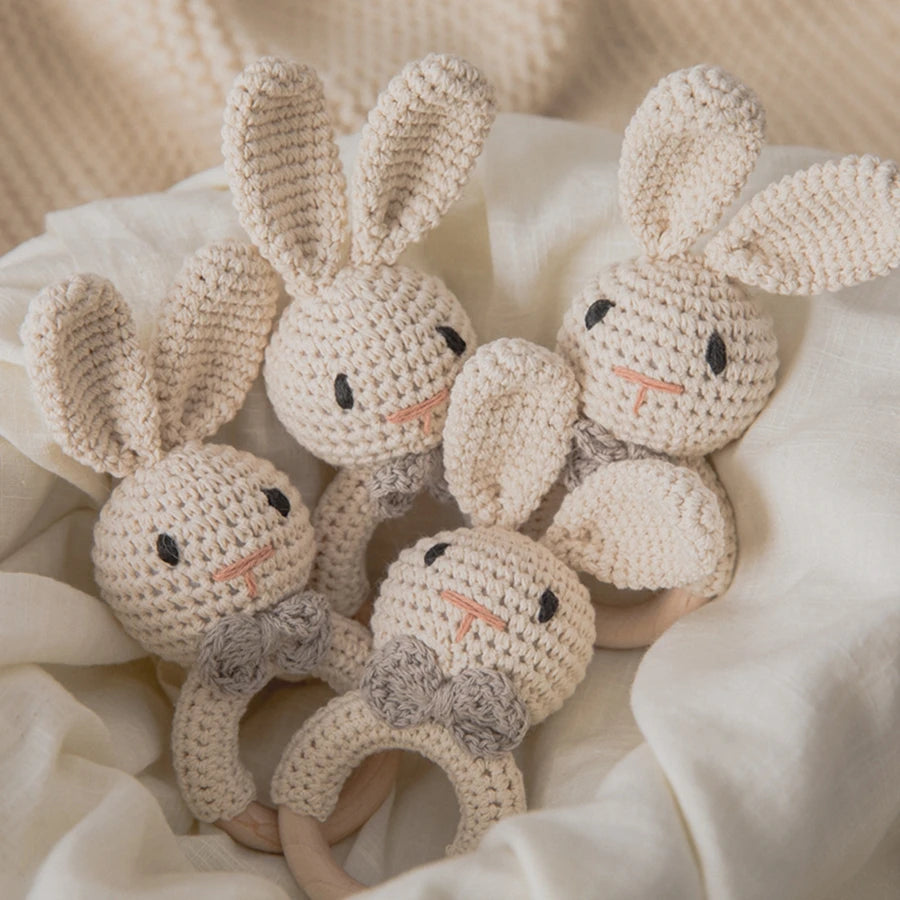 1Pc Customized Baby Teether Wooden Bracelet Crochet Rattle Toys BPA Free Crochet Lemon Bunny Rodent Rattle Newborn Toys Gift
