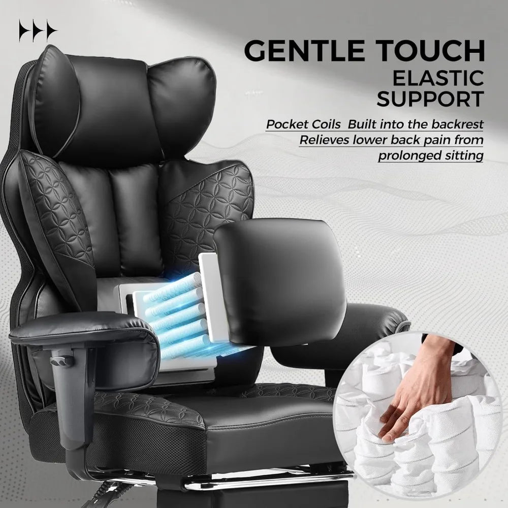 Big and Tall Office Chair 400LBS Wide Ergonomic Gaming Chair with Deluxe Embossing Designed Leather with Foot Rest,150°Reclinin