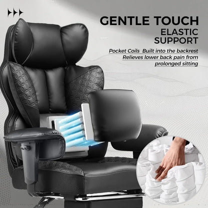Big and Tall Office Chair 400LBS Wide Ergonomic Gaming Chair with Deluxe Embossing Designed Leather with Foot Rest,150°Reclinin