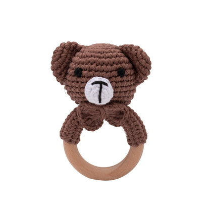 Handmade Crochet Animal Rattle Set Natural Beech Wood Ring Built in Bell Sound Teething Relief Fine Motor Skills Baby Toys Gift