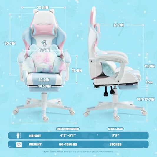Cat Ears PU Leather Gaming Chair Ergonomic Adjustable Office Desk Computer Chairs for Gamers Adults 360 Degree Swivel Recliner
