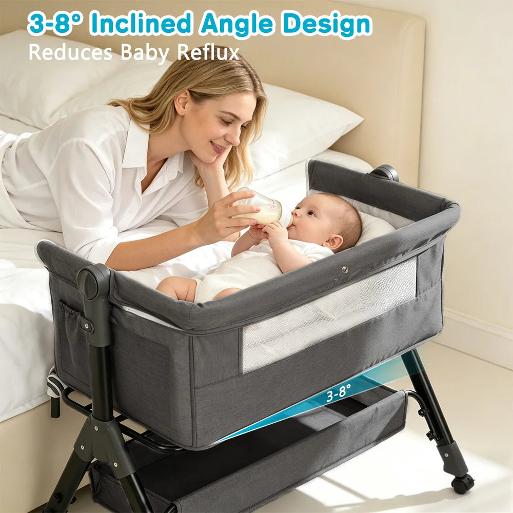 Bassinet for Baby Baby Bassinet Bedside Portable Newborn Bedside Sleeper Crib 360° Visible Mesh Window Soft Washable Liner Cover