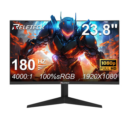 Reletech Monitor 23.8Inch 180Hz Curved Gaming Monitor 3000R FHD VA Panel 4000∶1 HDMI/DP Borderless Screen FreeSync