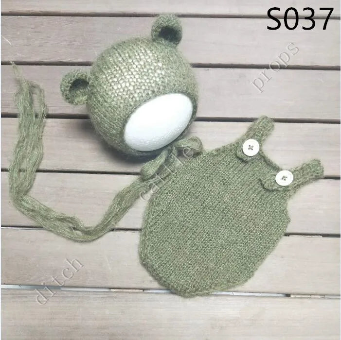 Handcraft Baby Hand Knit Mohair Bonnet & Pants On Baby Shower Gift Baby Photography Props