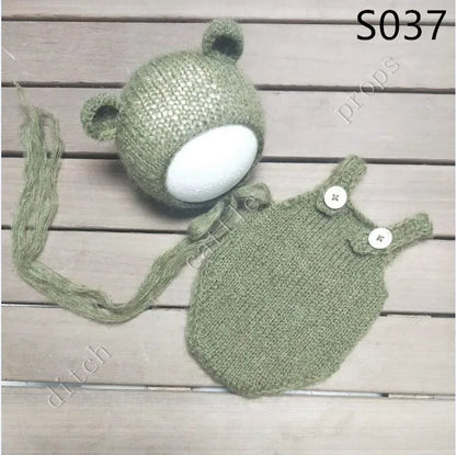Handcraft Baby Hand Knit Mohair Bonnet & Pants On Baby Shower Gift Baby Photography Props