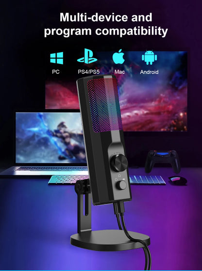 3.5mm Condenser Microphone with ENC Noise Cancelling, RGB LED Lighting, Compatible with PC/PS4/PS5/Mac/Android, Ideal for Stream