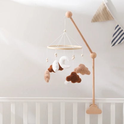 Baby Crib Mobile Bed Bell Rattle Toys Wooden Crochet Stars Pendant Bed Bell Toys Newborn Comfort Crib Bracket Hanging Toys Gifts