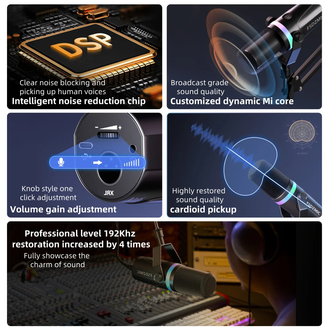 Bluedio S3000 USB/XLR Dynamic Microphone With Headphone Jack/RGB/Mute for Mixer PC Gaming Recording Streaming PS5/4 AmpliGame