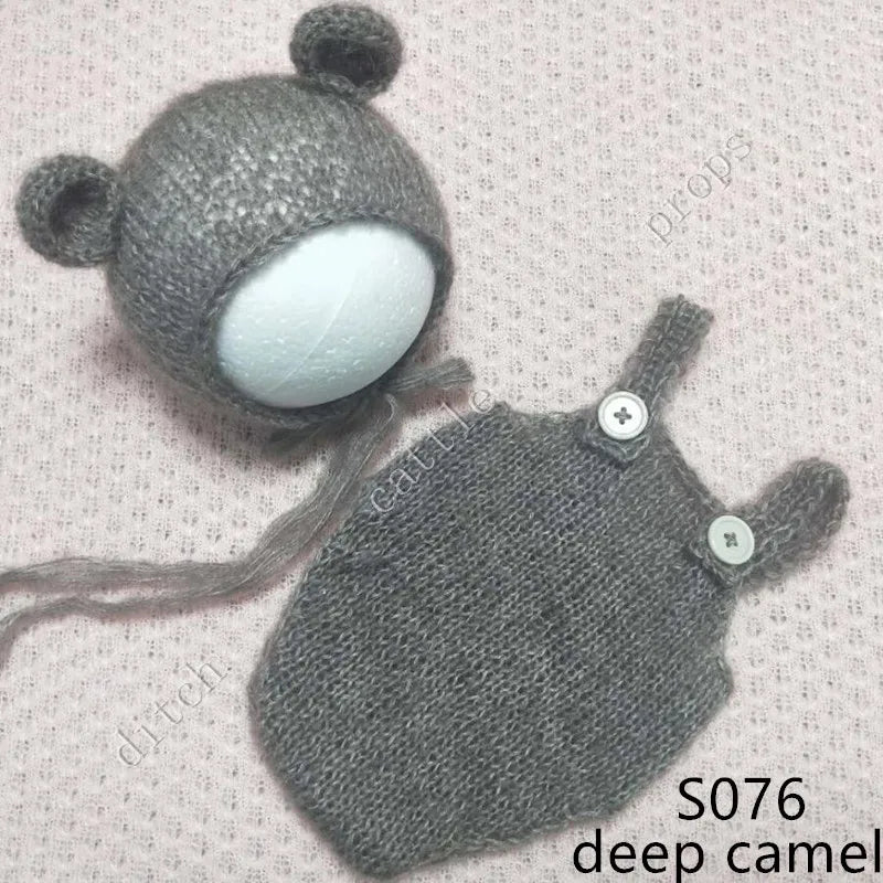 Handcraft Baby Hand Knit Mohair Bonnet & Pants On Baby Shower Gift Baby Photography Props
