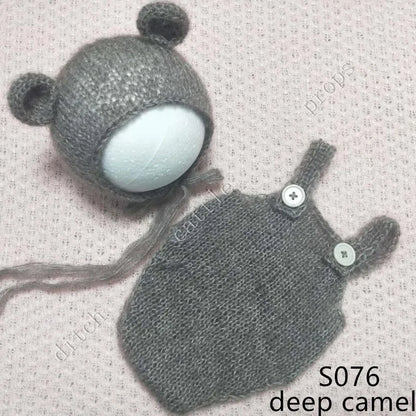 Handcraft Baby Hand Knit Mohair Bonnet & Pants On Baby Shower Gift Baby Photography Props