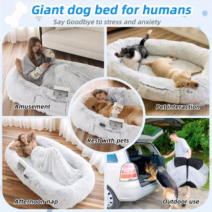 Human Dog Bed, Washable Faux Fur Dog Bed for People Doze Off, Napping Orthopedic Dog Bed, 71''x45''x14'' Size Fits You and Pets