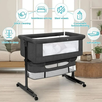 Baby Bassinet, Baby Basinet Bedside Sleeper, Easy to Fold Portable Crib Side Bassinet Style Girl/boy bassinets (Dark Gra