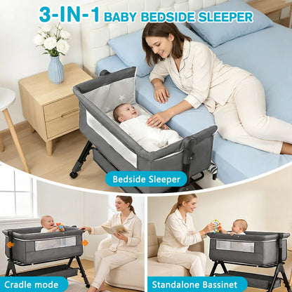 Bassinet for Baby Baby Bassinet Bedside Portable Newborn Bedside Sleeper Crib 360° Visible Mesh Window Soft Washable Liner Cover