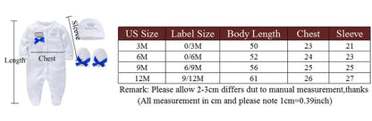 Newborn Baby Boys Romper Royal Crown Prince 100% Cotton Clothing Set with Cap Gloves Infant Girl One-Pieces Footies Sleepsuits