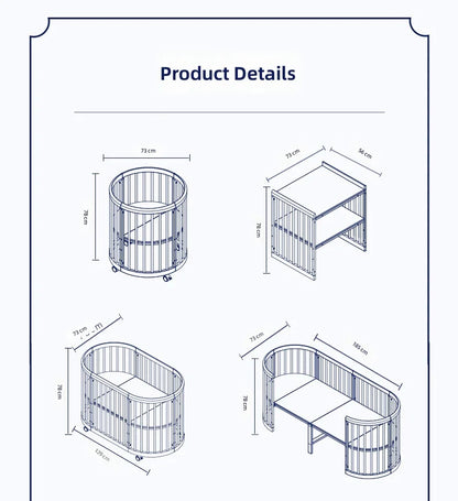 Solid Wood Baby Crib Convertible To Toddler Bed Adjustable Size Oval Design CPC Certified Safe Guardrail