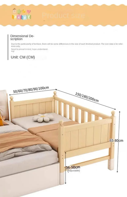 Children's Splicing Bed Wider Solid Wood Frame with Guardrail Baby Single Bed Kids' Crib Safety and Comfort