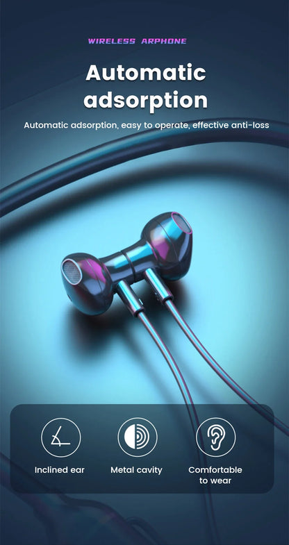 Wireless Earphones 5.3 Neckband Headphones Gaming LED Display Stereo Sports Headset Halter Waterproof Magnetic Earbuds