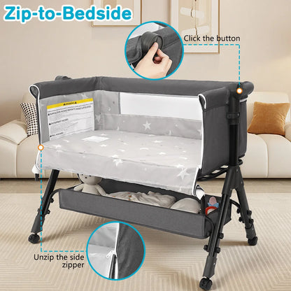 Bassinet for Baby Baby Bassinet Bedside Portable Newborn Bedside Sleeper Crib 360° Visible Mesh Window Soft Washable Liner Cover