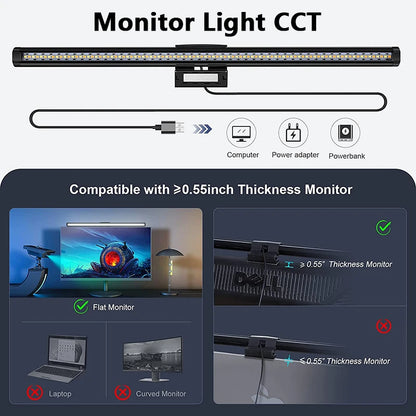RGB 30cm Monitor Hanging Lamp – Stepless Dimmable LED Screen Bar for Work & Gaming & Study