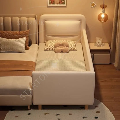 Solid Wood Children's Splicing Bed Crib with Wide Guardrail Cartoon Splicing Bed Boy Girl Bed