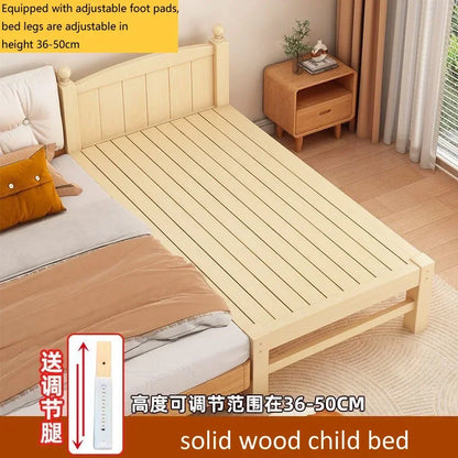 Children's Splicing Bed Wider Solid Wood Frame with Guardrail Baby Single Bed Kids' Crib Safety and Comfort
