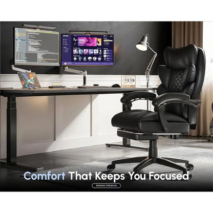 Ergonomic High-Back Gaming Chair with Spring Cushion and Footrest, Black PU Leather