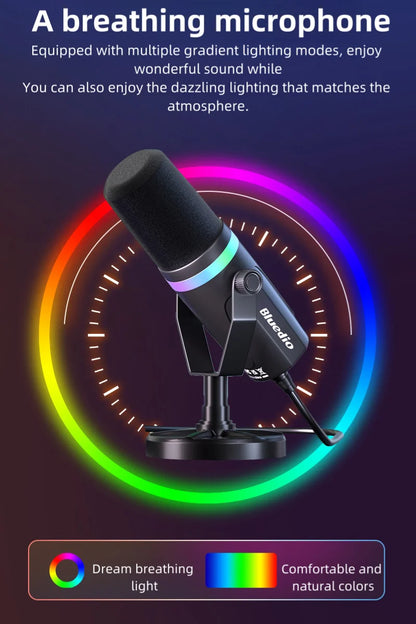 Bluedio S3000 USB/XLR Dynamic Microphone With Headphone Jack/RGB/Mute for Mixer PC Gaming Recording Streaming PS5/4 AmpliGame