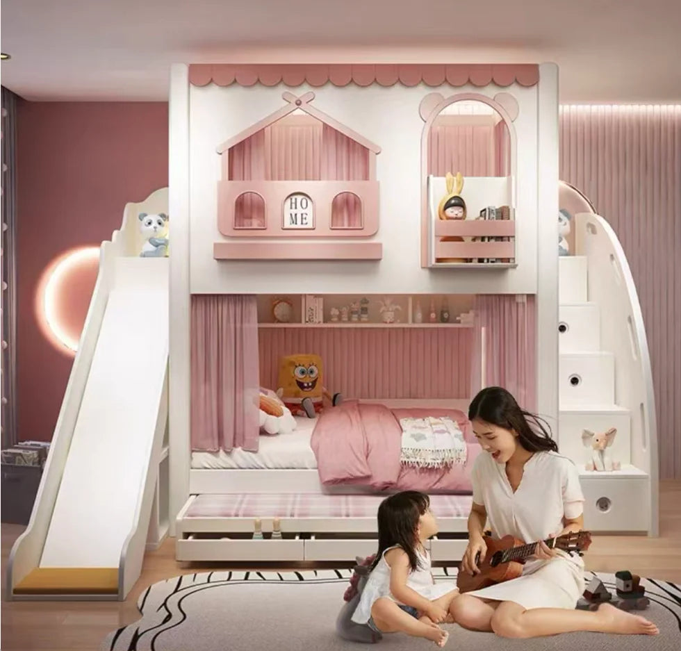 Baby Crib Bassinet, Childrens Toddler Bunk Bed, Montessori Trundle Princess Wooden Hut, Mezzanine Cradle Camas Ninos