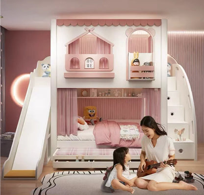 Baby Crib Bassinet, Childrens Toddler Bunk Bed, Montessori Trundle Princess Wooden Hut, Mezzanine Cradle Camas Ninos