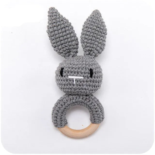 Handmade Crochet Animal Rattle Set Natural Beech Wood Ring Built in Bell Sound Teething Relief Fine Motor Skills Baby Toys Gift