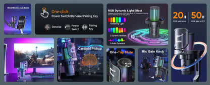 COMICA Uni Pro Wireless USB Gaming Microphone for PC Laptop Smartphone Noise Cancellation Condenser Mic with RGB Lights