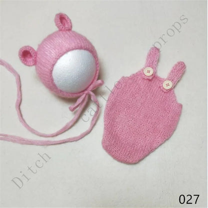 Handcraft Baby Hand Knit Mohair Bonnet & Pants On Baby Shower Gift Baby Photography Props