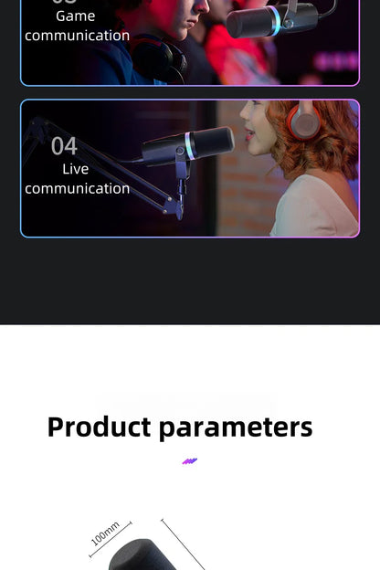Bluedio S3000 USB/XLR Dynamic Microphone With Headphone Jack/RGB/Mute for Mixer PC Gaming Recording Streaming PS5/4 AmpliGame