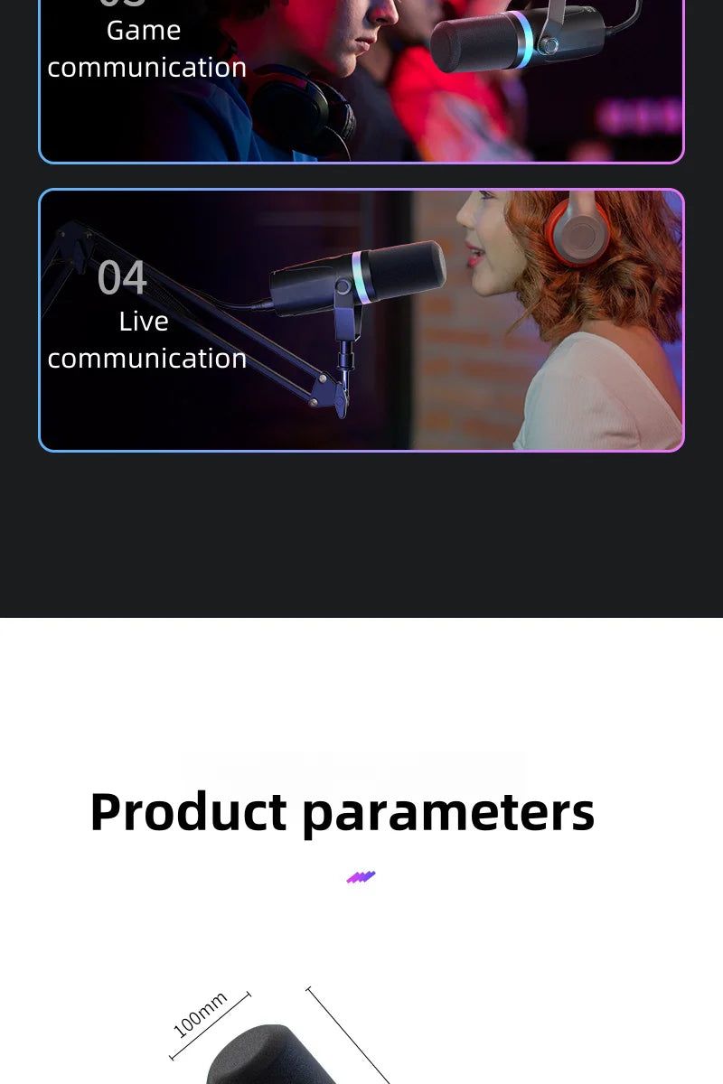 Bluedio S3000 USB/XLR Dynamic Microphone With Headphone Jack/RGB/Mute for Mixer PC Gaming Recording Streaming PS5/4 AmpliGame
