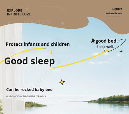 Removable Baby Cradle Bed Large Foldable Wood Crib Height Adjustment Splicing Anti-Spill Milk Feature for Living Room